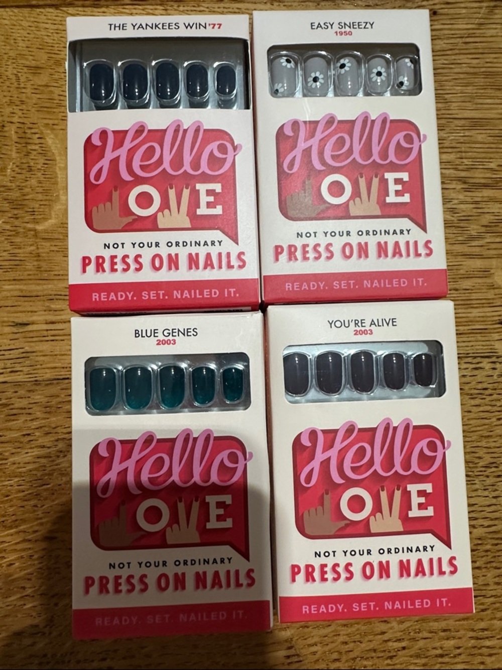 Hello Love Press-On Nails Set — Blue & Gray Assorted Shades